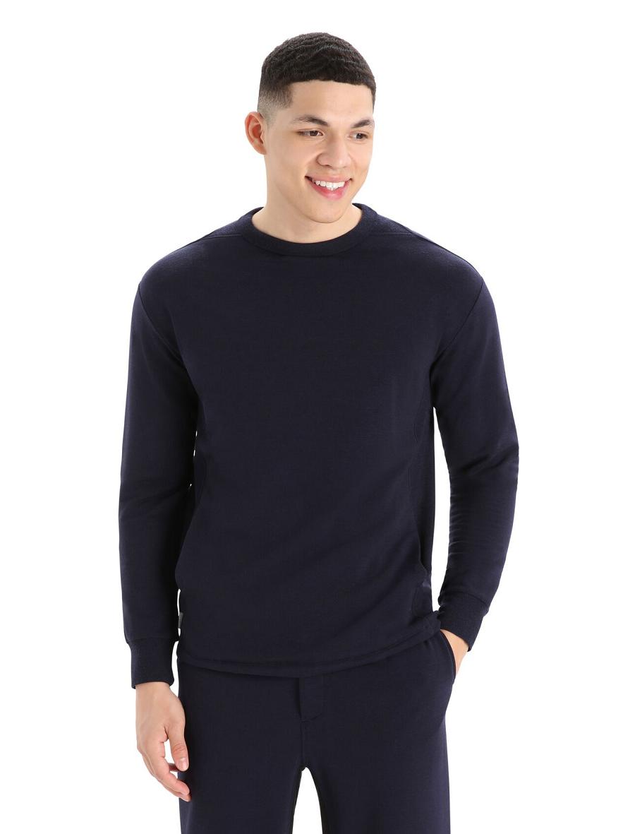 Sweat À Capuche Icebreaker RealFleece™ Merino Dalston Long Sleeve Sweatshirt Homme Bleu Marine | FR 1257UZGT